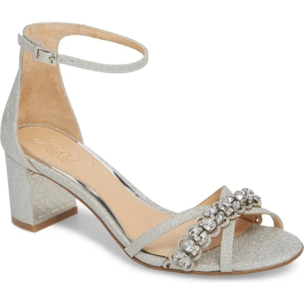 Jewel Badgley Mischka Giona Block Heels Sandals - Size 8 - Silver